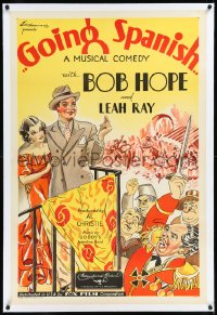 9m0554 GOING SPANISH linen 1sh 1934 great art of Bob Hope in his first movie w/Leah Ray, ultra rare!