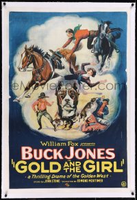 9m0555 GOLD & THE GIRL linen 1sh 1925 stone litho montage of Buck Jones including Pal the dog, rare!
