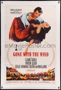 9m0557 GONE WITH THE WIND linen 1sh R1961 Clark Gable carrying Vivien Leigh over burning Atlanta!
