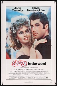 9m0558 GREASE linen 1sh 1978 c/u of John Travolta & Olivia Newton-John in a most classic musical!