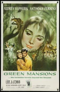 9m0560 GREEN MANSIONS linen 1sh 1959 art of Audrey Hepburn & Anthony Perkins by Joseph Smith!