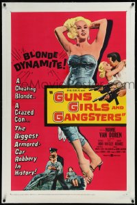9m0562 GUNS, GIRLS & GANGSTERS linen 1sh 1959 sexy Mamie Van Doren in a Las Vegas casino robbery!