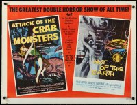 9m0423 ATTACK OF THE CRAB MONSTERS/NOT OF THIS EARTH linen 1/2sh 1957 greatest double-horror show!