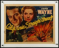 9m0425 CALIFORNIA STRAIGHT AHEAD linen 1/2sh 1937 John Wayne, trucks race trains cross country, rare!