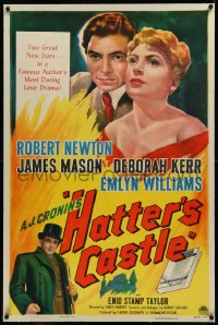 9m0569 HATTER'S CASTLE linen 1sh 1948 artwork of two great new stars James Mason & Deborah Kerr!