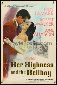 9m0574 HER HIGHNESS & THE BELLBOY linen 1sh 1945 art of Hedy Lamarr & Robert Walker, June Allyson!