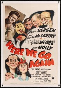 9m0575 HERE WE GO AGAIN linen 1sh 1942 art of Edgar Bergen & Charlie McCarthy, Fibber McGee & Molly