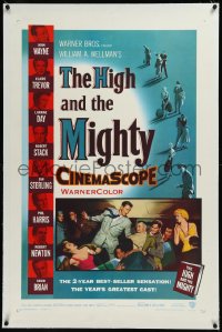 9m0576 HIGH & THE MIGHTY linen 1sh 1954 John Wayne, Claire Trevor, William Wellman airplane disaster!