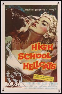 9m0577 HIGH SCHOOL HELLCATS linen 1sh 1958 best AIP bad girl art, what must a good girl say to belong?