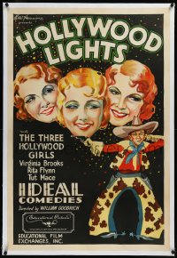 9m0581 HOLLYWOOD LIGHTS linen 1sh 1932 Fatty Arbuckle directed, art of 3 Hollywood Girls, ultra rare!
