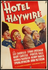 9m0584 HOTEL HAYWIRE linen 1sh 1937 Leo Carrillo, Lynne Overman, Mary Carlisle, Porter Hall, rare!