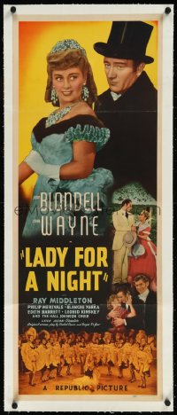 9m0418 LADY FOR A NIGHT linen insert 1941 full-length John Wayne & Joan Blondell + sexy showgirls!