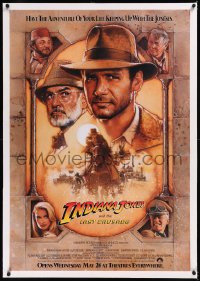 9m0591 INDIANA JONES & THE LAST CRUSADE linen int'l advance 1sh 1989 art of Ford & Connery by Drew!