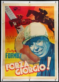 9m0131 COME ON GEORGE linen Italian 1p 1941 art of horse racing jockey George Formby & banjo, rare!