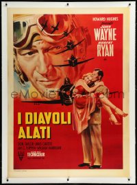 9m0134 FLYING LEATHERNECKS linen Italian 1p 1952 different art of John Wayne, Nicholas Ray, rare!