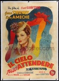 9m0137 HEAVEN CAN WAIT linen Italian 1p 1948 Ballester art of Gene Tierney, Lubitsch, ultra rare!