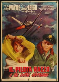 9m0140 JET PILOT linen Italian 1p 1958 John Wayne & Janet Leigh, Howard Hughes, different & rare!
