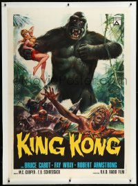 9m0142 KING KONG linen Italian 1p R1966 different Casaro art of the giant ape carrying sexy Fay Wray!