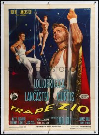 9m0151 TRAPEZE linen Italian 1p R1963 different art of Lancaster, Lollobrigida & Curtis by Ciriello!