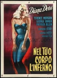 9m0152 TREAD SOFTLY STRANGER linen Italian 1p 1960 best full-length art of sexy Diana Dors, rare!