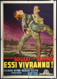 9m0104 BATTLE CIRCUS linen Italian 2p 1953 different art of Humphrey Bogart carrying Allyson, rare!