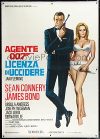 9m0112 DR. NO linen Italian 2p R1971 art of Connery as James Bond & sexy Ursula Andress in bikini!