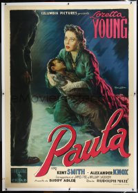 9m0121 PAULA linen Italian 2p 1953 best different Ballester art of Loretta Young & child, ultra rare!