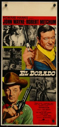 9m0397 EL DORADO linen Italian locandina 1967 John Wayne, Robert Mitchum, Howard Hawks, cool montage!
