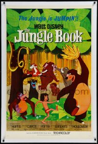 9m0603 JUNGLE BOOK linen 1sh 1967 Walt Disney cartoon classic, great image of Mowgli & friends!