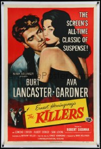 9m0607 KILLERS linen 1sh R1956 Burt Lancaster & sexy Ava Gardner, better art than first release!