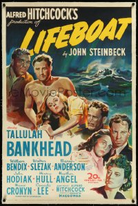 9m0622 LIFEBOAT linen 1sh 1943 Alfred Hitchcock, litho art of Tallulah Bankhead + 6 cast members!