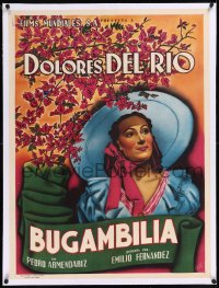 9m0264 BUGAMBILIA linen Mexican poster 1945 great Curzo art of pretty Dolores Del Rio, ultra rare!