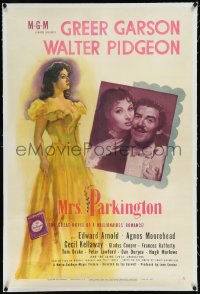 9m0660 MRS. PARKINGTON linen style D 1sh 1944 great art of Greer Garson & close up w/Walter Pidgeon!