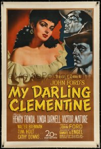 9m0663 MY DARLING CLEMENTINE linen 1sh 1946 Gargiulo art of sexy Linda Darnell, Fonda & Mature!