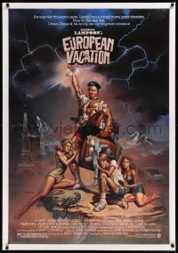 9m0665 NATIONAL LAMPOON'S EUROPEAN VACATION linen 1sh 1985 Chevy Chase, wacky fantasy art by Vallejo!