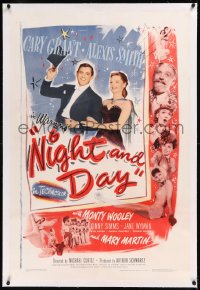 9m0668 NIGHT & DAY linen 1sh 1946 Cary Grant as gay songwriter Cole Porter loves sexy Alexis Smith!