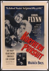 9m0673 NORTHERN PURSUIT linen 1sh 1943 Mountie Errol Flynn pretends to help Nazis & betray Canada!