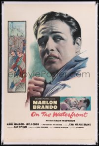 9m0677 ON THE WATERFRONT linen 1sh 1954 Elia Kazan directed, Budd Schulberg wrote it, Marlon Brando!