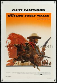 9m0683 OUTLAW JOSEY WALES linen int'l 1sh 1976 Eastwood is an army of one, Roy Andersen profile art!