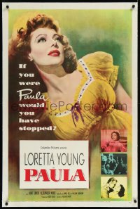 9m0689 PAULA linen 1sh 1952 really pretty Loretta Young had only gone half-way to love before!