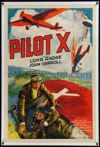 9m0693 PILOT X linen 1sh 1936 cool art of fighter pilot John Carroll & airplanes, ultra rare!