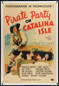 9m0695 PIRATE PARTY ON CATALINA ISLE linen 1sh 1935 great art with girls in treasure chest, rare!