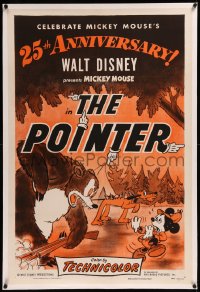 9m0700 POINTER linen 1sh R1953 Walt Disney, cool animation art of Mickey, Pluto, and huge bear, rare!