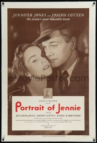 9m0701 PORTRAIT OF JENNIE linen 1sh 1949 Joseph Cotten loves pretty ghost Jennifer Jones, Dieterle!