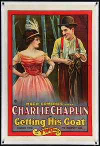 9m0710 PROPERTY MAN linen 1sh R1920s great art of Charlie Chaplin, Getting His Goat, ultra rare!