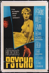 9m0711 PSYCHO linen 1sh 1960 sexy half-dressed Janet Leigh, Anthony Perkins, Alfred Hitchcock classic!