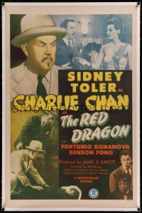 9m0720 RED DRAGON linen 1sh 1945 Sidney Toler as Asian detective Charlie Chan, Fong, Best, rare!