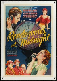9m0724 RENDEZVOUS AT MIDNIGHT linen 1sh 1935 cool art of Ralph Bellamy & Valerie Hobson, ultra rare!
