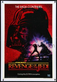 9m0727 RETURN OF THE JEDI linen dated teaser 1sh 1983 George Lucas' Revenge of the Jedi, Struzan art!