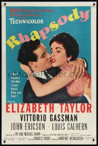 9m0728 RHAPSODY linen 1sh 1954 Elizabeth Taylor must possess Vittorio Gassman, heart, body & soul!